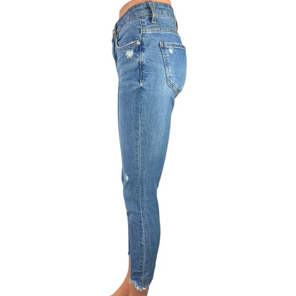 Zara Woman Blue Medium Wash Distressed Raw Hem High Rise Skinny Denim Jeans Sz 6 - Picture 2 of 5